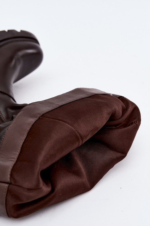 botas femininas de cano alto com salto largo e laços na cor castanha Amely
