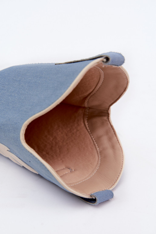 botas altas de estilo cowboy com salto em denim na cor castanha