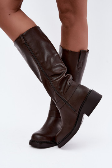 Botas femininas de cano alto com detalhes decorativos na cor chocolate Rileta 2