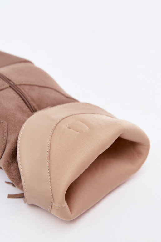 Botins femininos de estilo cowboy com franjas e enfeites na cor areia Perlia