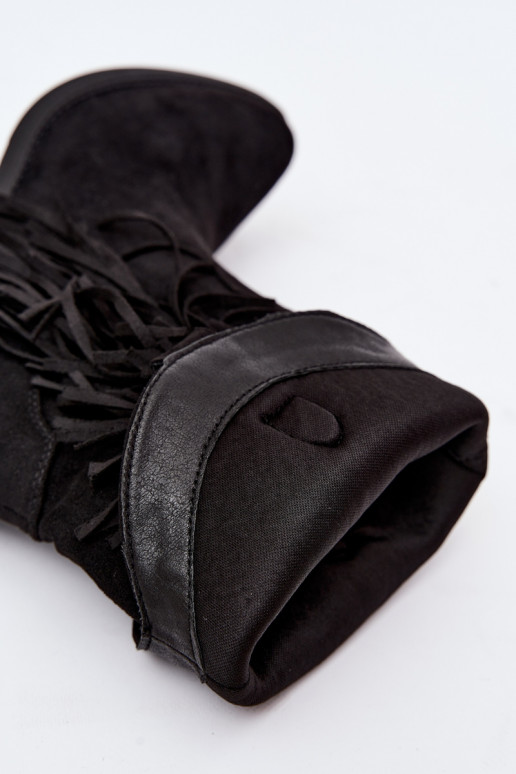 Botins femininos de estilo cowboy com franjas e enfeites na cor preta Perlia