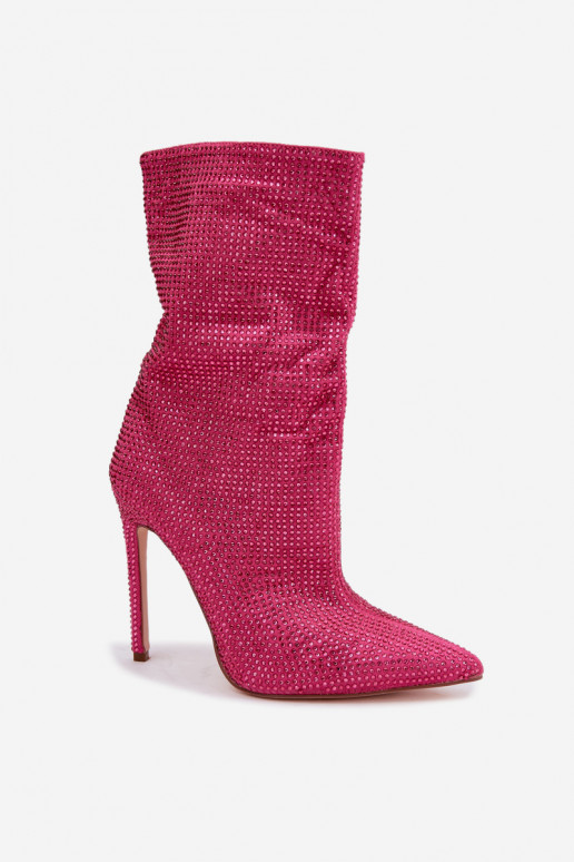 Botins femininos decorados com saltos finos na cor rosa Galessa