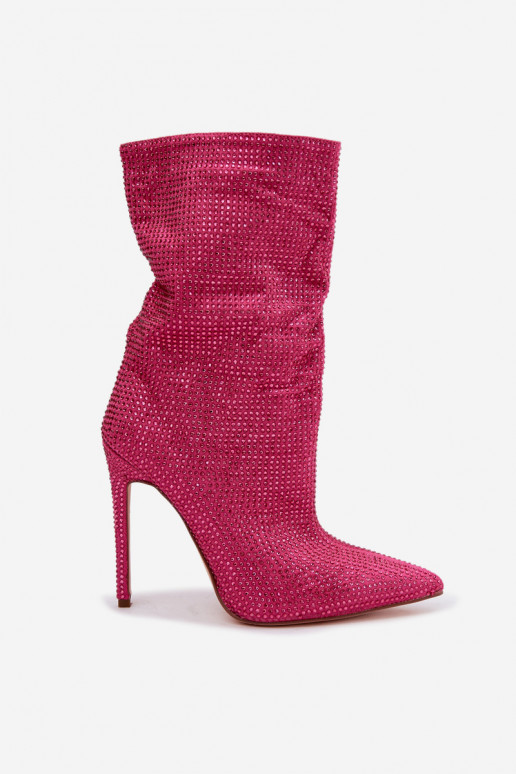 Botins femininos decorados com saltos finos na cor rosa Galessa