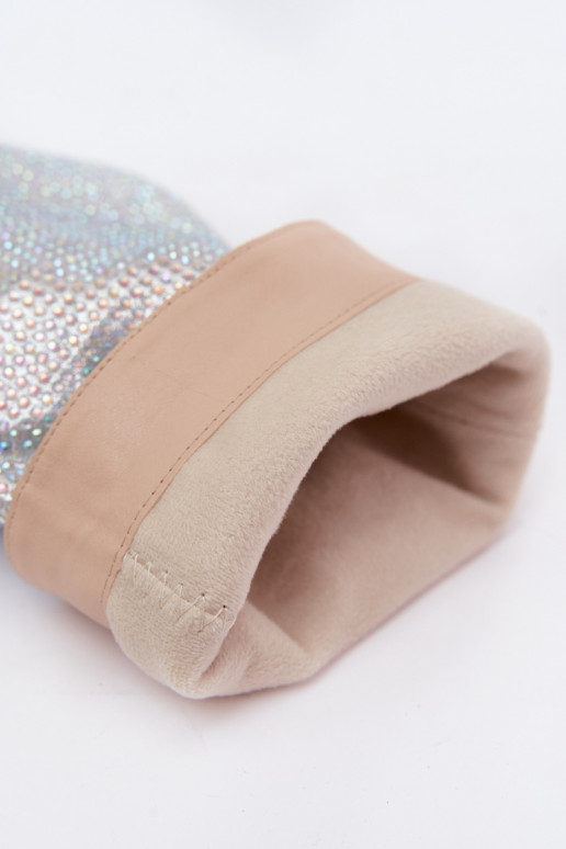 Botins femininos decorados com saltos finos na cor prata Galessa