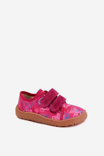 Chinelos Barefoot para crianças com corações Froddo Canvas G1700440-24 Rosas