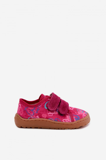 Chinelos Barefoot para crianças com corações Froddo Canvas G1700440-24 Rosas 2