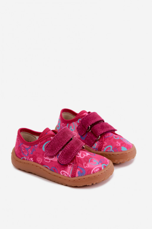 Chinelos Barefoot para crianças com corações Froddo Canvas G1700440-24 Rosas