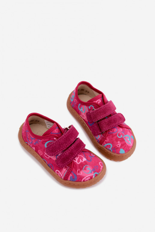 Chinelos Barefoot para crianças com corações Froddo Canvas G1700440-24 Rosas