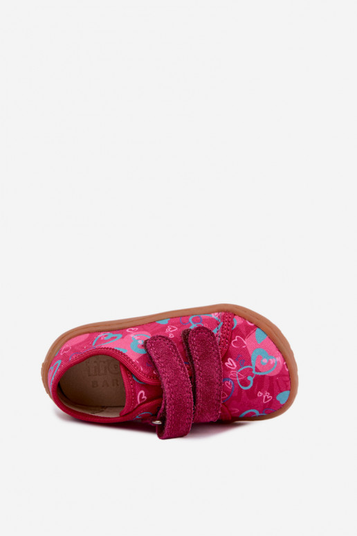 Chinelos Barefoot para crianças com corações Froddo Canvas G1700440-24 Rosas