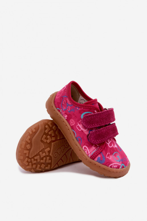 Chinelos Barefoot para crianças com corações Froddo Canvas G1700440-24 Rosas