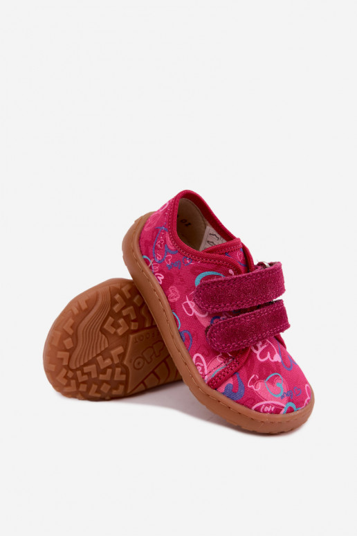Chinelos Barefoot para crianças com corações Froddo Canvas G1700440-24 Rosas