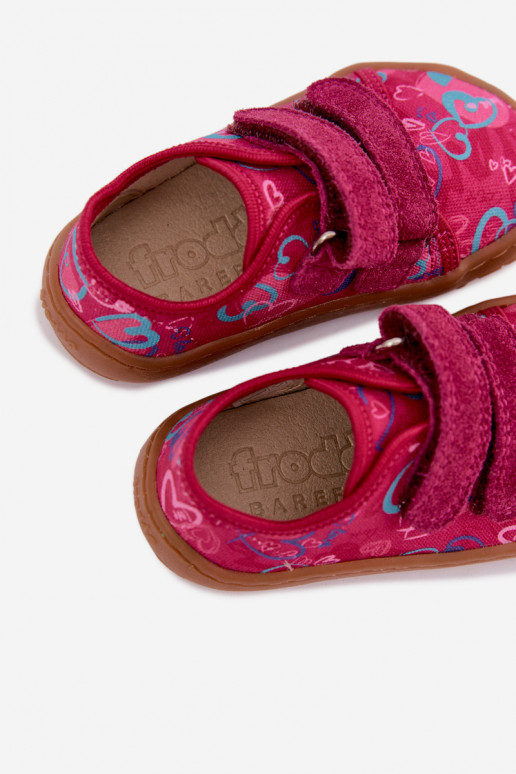 Chinelos Barefoot para crianças com corações Froddo Canvas G1700440-24 Rosas