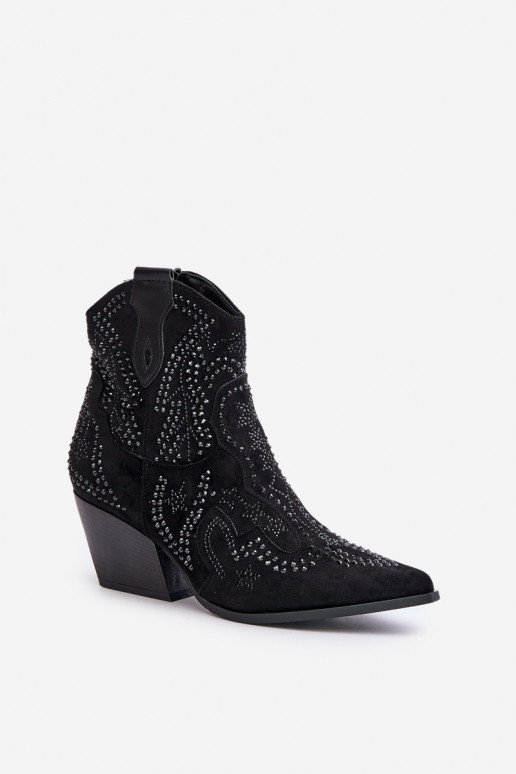 Botins decorados em estilo cowboy em preto Kaivina