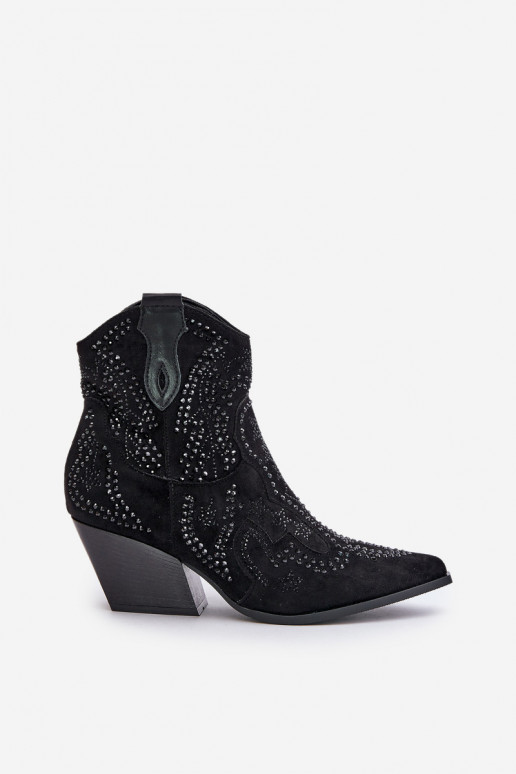 Botins decorados em estilo cowboy em preto Kaivina