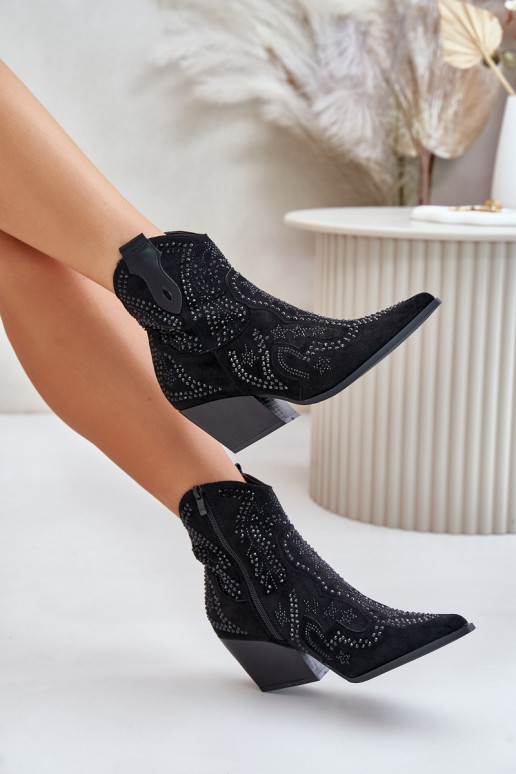 Botins decorados em estilo cowboy em preto Kaivina