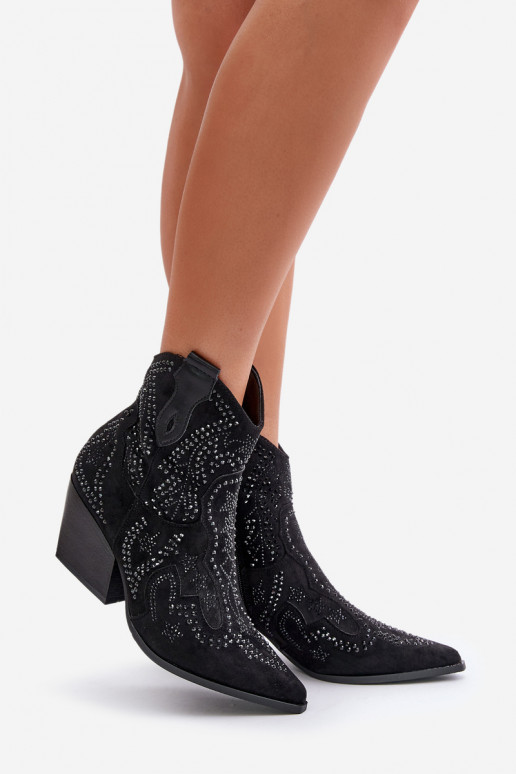 Botins decorados em estilo cowboy em preto Kaivina