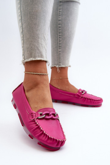Mocassins de couro femininos com ornamentos S.Barski LR339 rosas