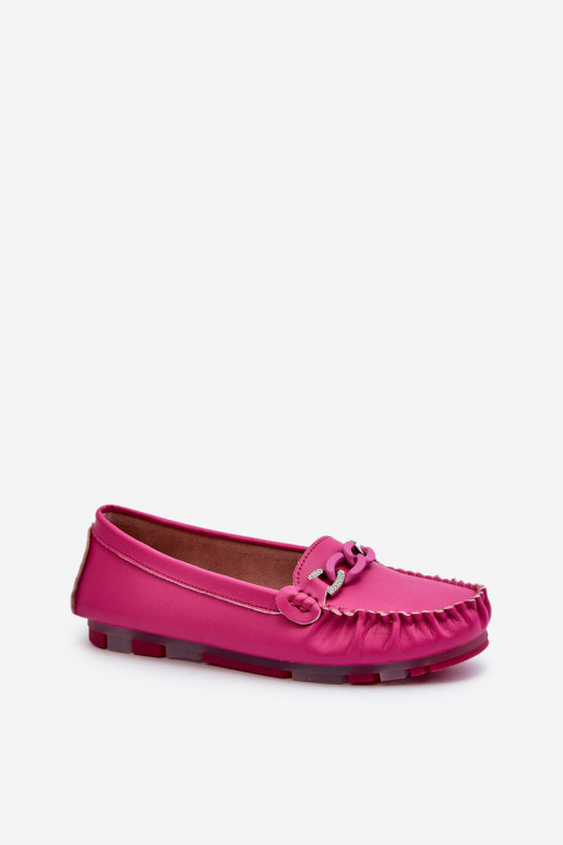 Mocassins de couro femininos com ornamentos S.Barski LR339 rosas
