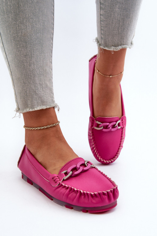 Mocassins de couro femininos com ornamentos S.Barski LR339 rosas