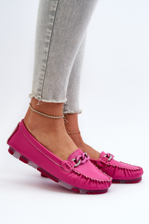 Mocassins de couro femininos com ornamentos S.Barski LR339 rosas