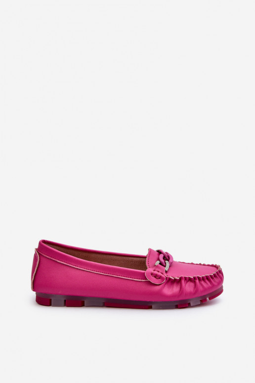 Mocassins de couro femininos com ornamentos S.Barski LR339 rosas