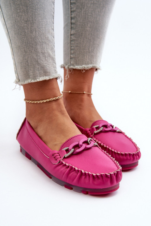 Mocassins de couro femininos com ornamentos S.Barski LR339 rosas