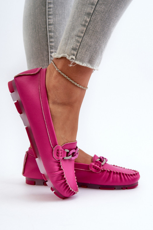 Mocassins de couro femininos com ornamentos S.Barski LR339 rosas