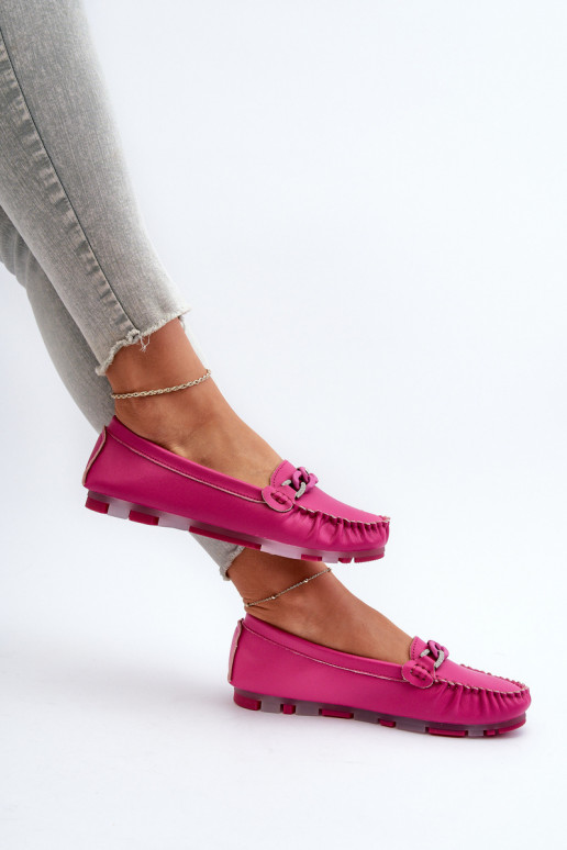 Mocassins de couro femininos com ornamentos S.Barski LR339 rosas