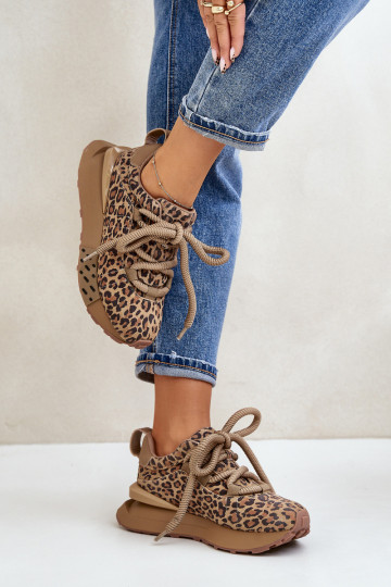Sapatilhas em camurça femininas com plataforma e estampa de leopardo Artiker 55C0135 marrons