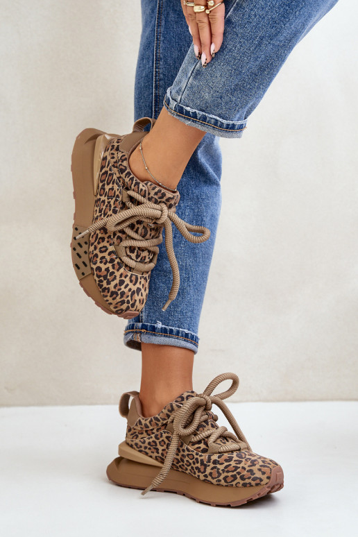 Sapatilhas em camurça femininas com plataforma e estampa de leopardo Artiker 55C0135 marrons