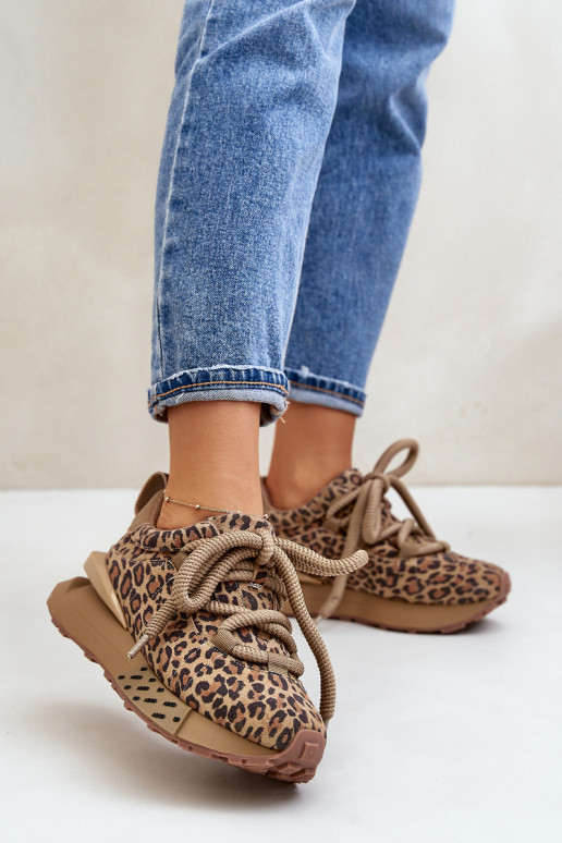 Sapatilhas em camurça femininas com plataforma e estampa de leopardo Artiker 55C0135 marrons