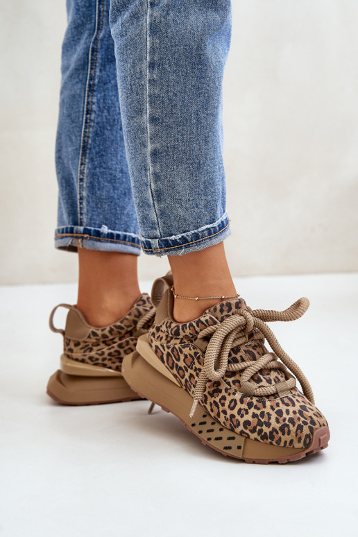 Sapatilhas em camurça femininas com plataforma e estampa de leopardo Artiker 55C0135 marrons