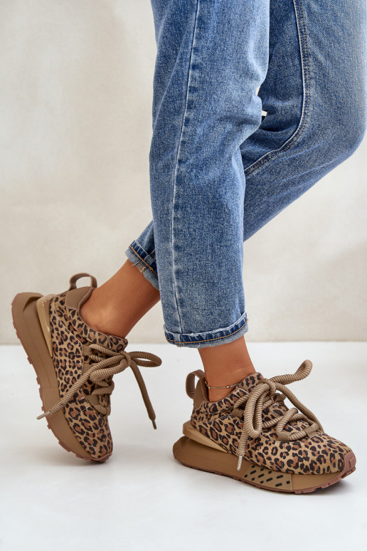 Sapatilhas em camurça femininas com plataforma e estampa de leopardo Artiker 55C0135 marrons