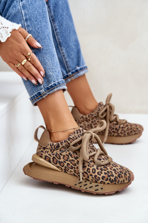 Sapatilhas em camurça femininas com plataforma e estampa de leopardo Artiker 55C0135 marrons
