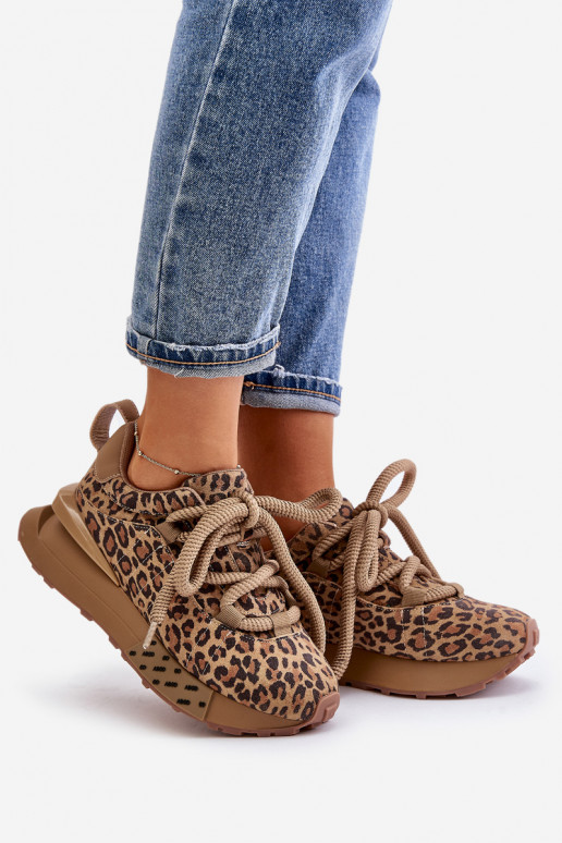 Sapatilhas em camurça femininas com plataforma e estampa de leopardo Artiker 55C0135 marrons