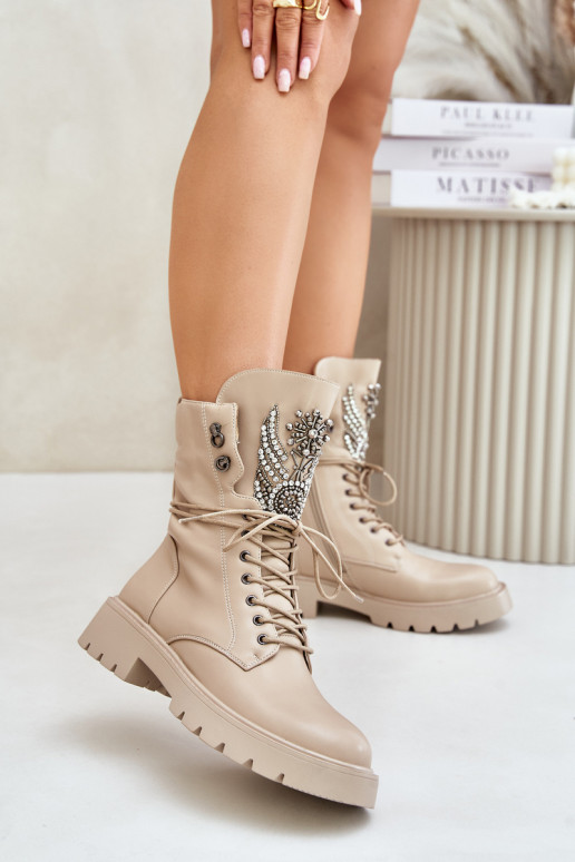 Botins de trabalho isolados em couro sintético com decoração D&A MR880-080 bege