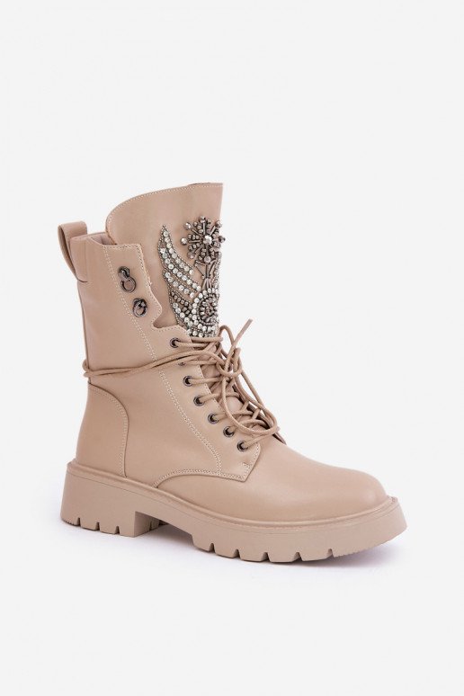 Botins de trabalho isolados em couro sintético com decoração D&A MR880-080 bege