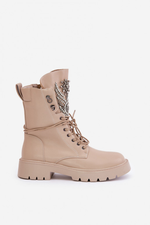Botins de trabalho isolados em couro sintético com decoração D&A MR880-080 bege