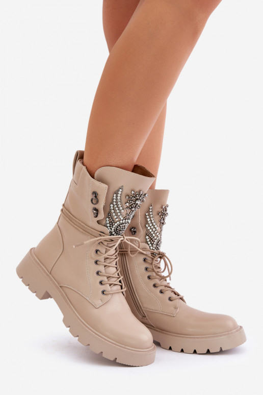 Botins de trabalho isolados em couro sintético com decoração D&A MR880-080 bege
