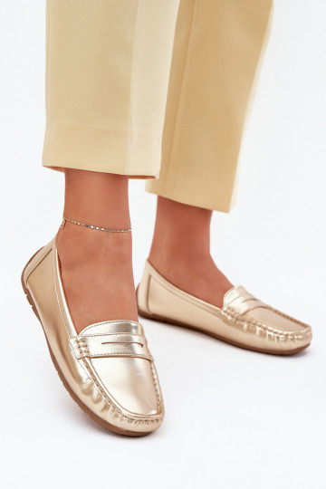 Mocassins de couro sintético femininos dourados Lenvie