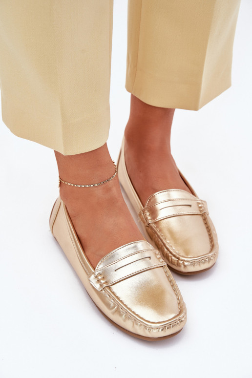 Mocassins de couro sintético femininos dourados Lenvie
