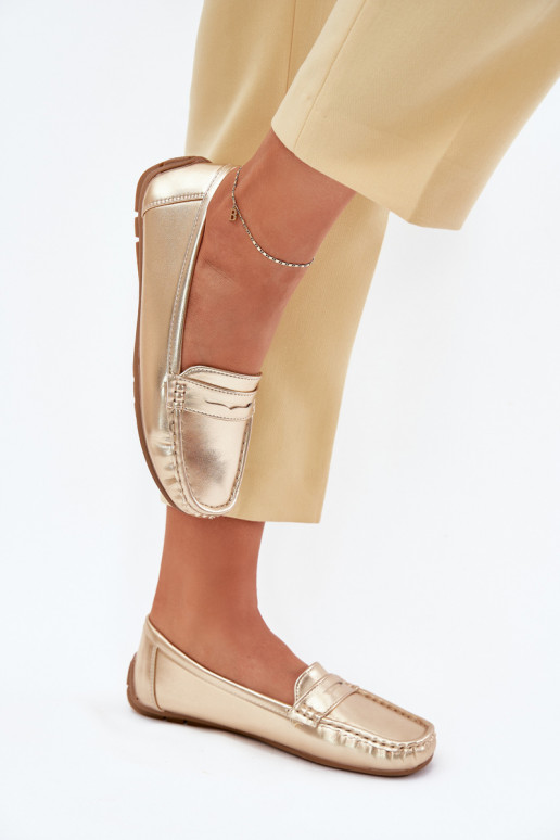 Mocassins de couro sintético femininos dourados Lenvie