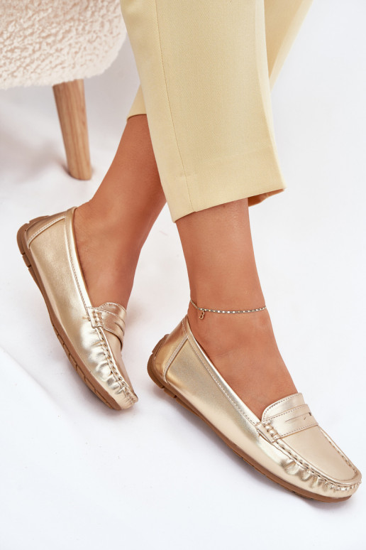 Mocassins de couro sintético femininos dourados Lenvie