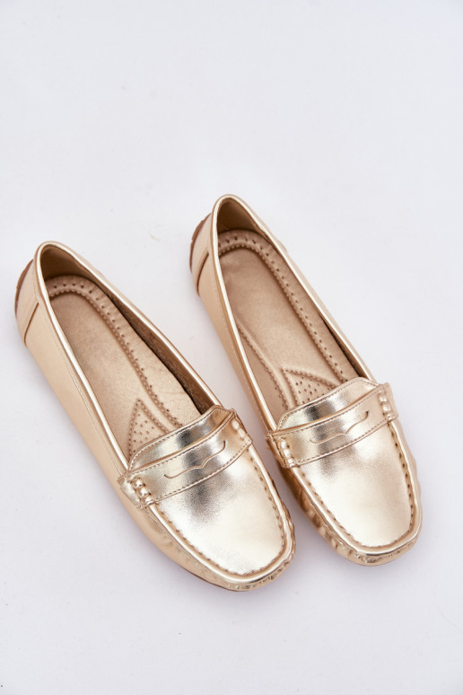 Mocassins de couro sintético femininos dourados Lenvie