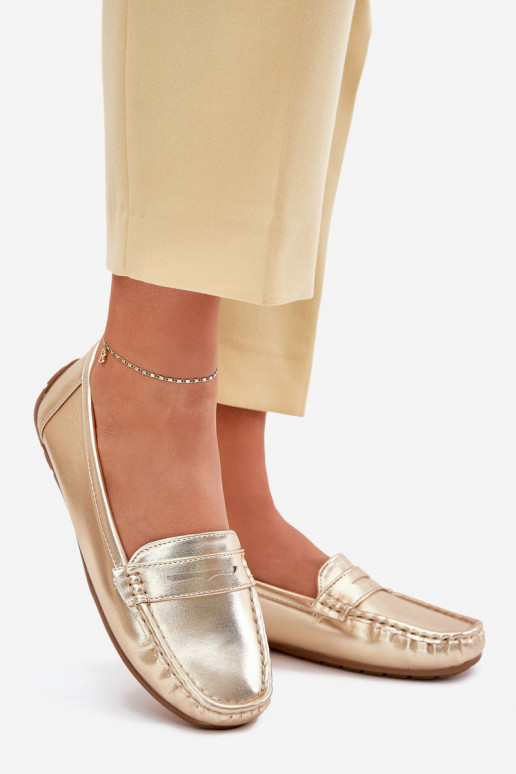 Mocassins de couro sintético femininos dourados Lenvie