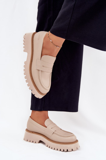 Mocassins femininos na plataforma e sapatos planos Big Star NN274050 bege 2