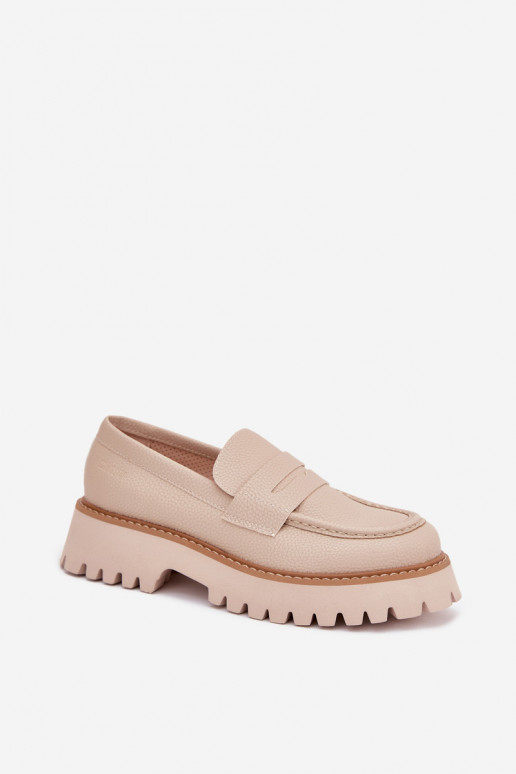 Mocassins femininos na plataforma e sapatos planos Big Star NN274050 bege
