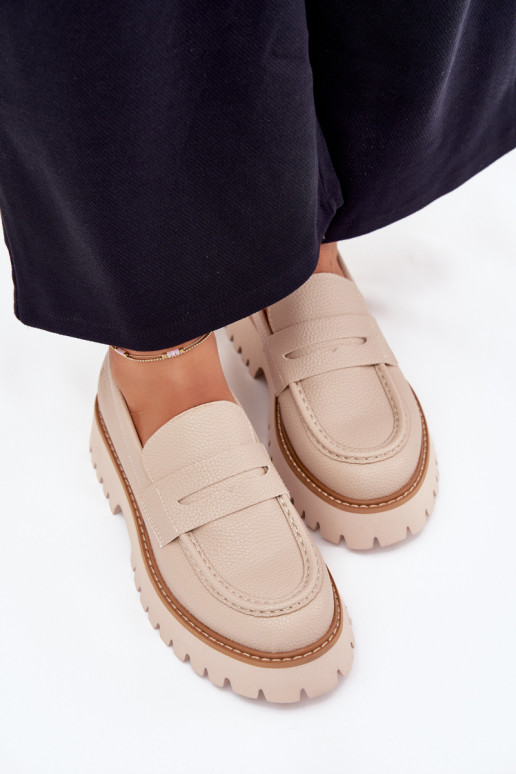 Mocassins femininos na plataforma e sapatos planos Big Star NN274050 bege