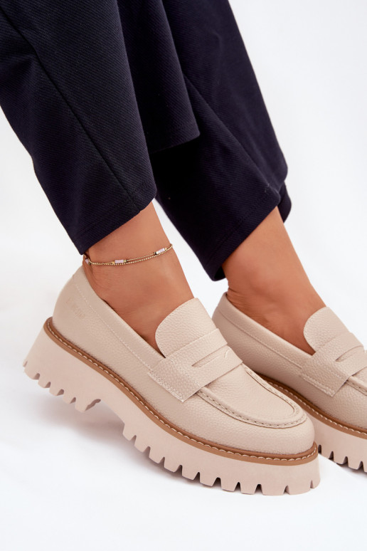 Mocassins femininos na plataforma e sapatos planos Big Star NN274050 bege