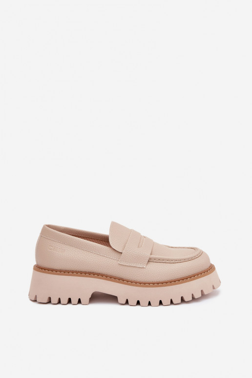 Mocassins femininos na plataforma e sapatos planos Big Star NN274050 bege
